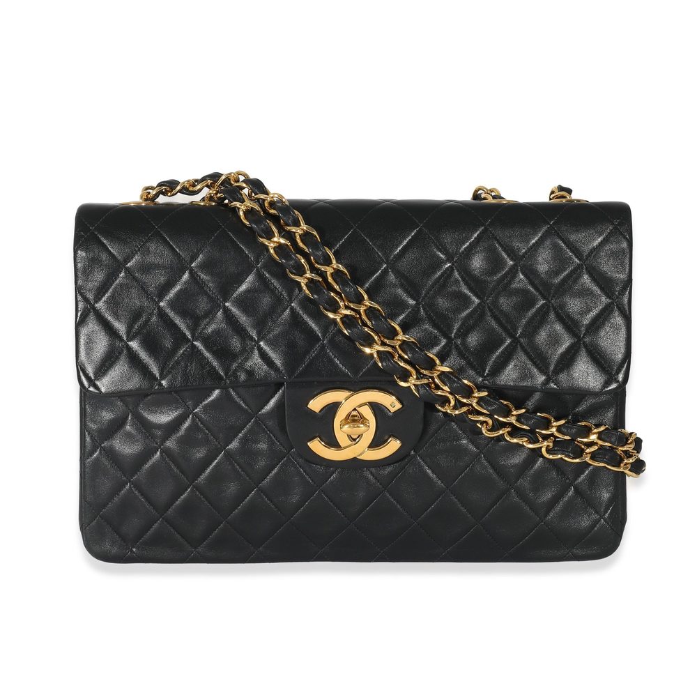 Chanel 24K Black Quilted Lambskin Jumbo XL Single Flap Bag